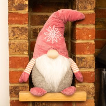 Sitting Grey Gonk with Pink Snowflake Hat - Christmas Decorations