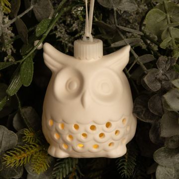 Light Up Ceramic White Owl - Christmas Tree Decoration 