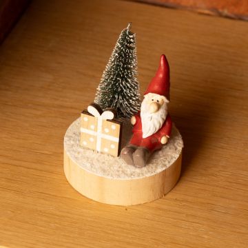 Tabletop Santa with Tree on Wooden Base - Christmas Decoration 