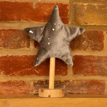 Tabletop Grey Star on Wooden Base - Christmas Decoration 