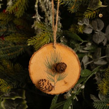 Wooden Hanging Disc with Pinecone - Christmas Tree Decoration