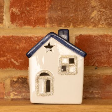 LED White and Blue House - Christmas Decoration - Battery Operated