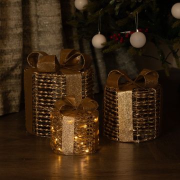 LED Champagne Gold Parcels - Christmas Decoration - Set of 3