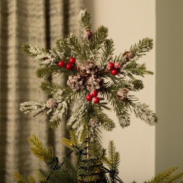 Green Foliage Pine with Berries Tree Topper - Christmas Decoration 