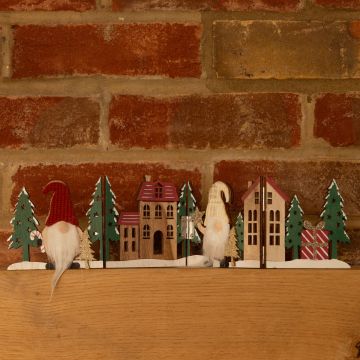 Red and Green Gonk Village Scene - Christmas Decoration 