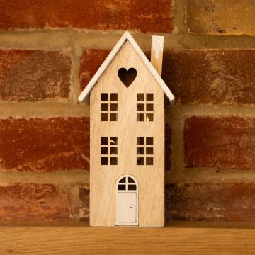 LED Wooden House with Heart Detail - Christmas Decoration 