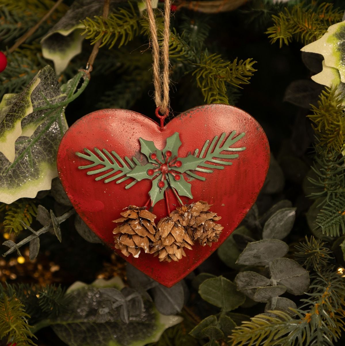Red and Green Metal Heart - Christmas Tree Decoration