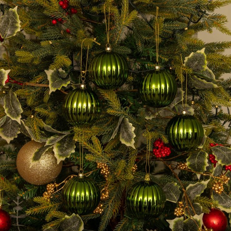 Shiny Green Pumpkin Baubles - Pack of 6 - Christmas Tree Decorations main product photo