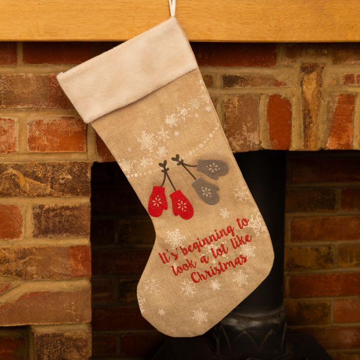 Embroidered Hessian Christmas Stocking - Christmas Decoration main product photo