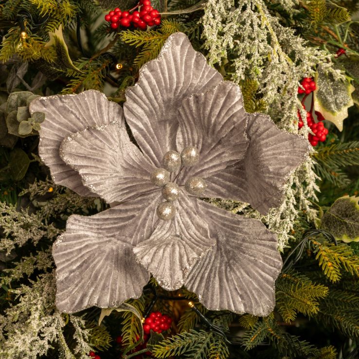 Silver Velvet Magnolia Stem - Christmas Floristry Decoration - approx 40cm main product photo