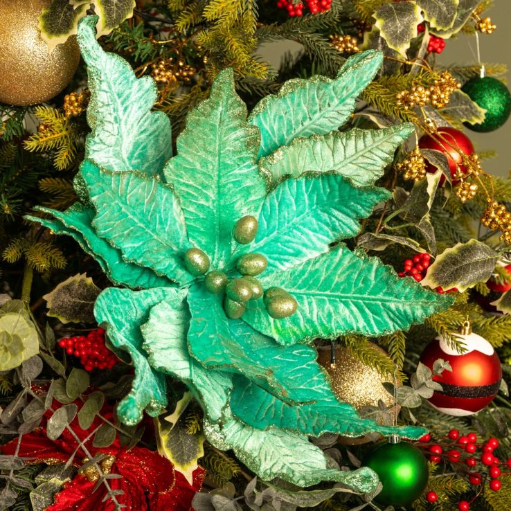 Turquoise Blue Poinsettia Stem - Christmas Floristry Decoration main product photo