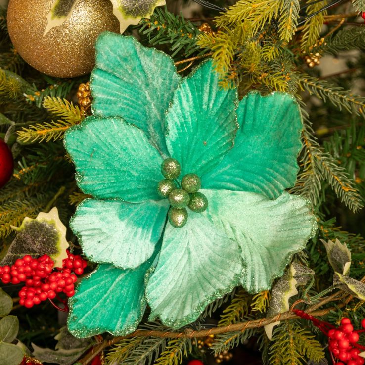 Turquoise Blue Velvet Magnolia Stem - Christmas Floristry Decoration main product photo