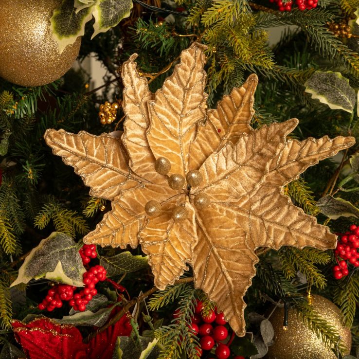 Champagne Velvet Glitter Poinsettia Stem - Christmas Floristry Decoration main product photo