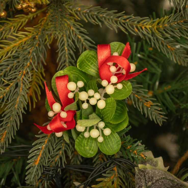White Berry & Red Ribbon Pick - Christmas Tree Decoration main product photo