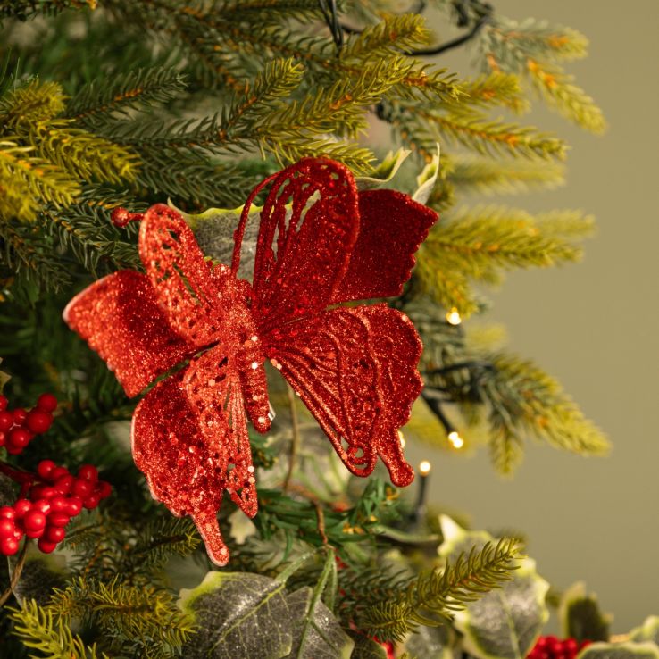 Red Clip On Double Butterfly - Christmas Tree Decoration main product photo