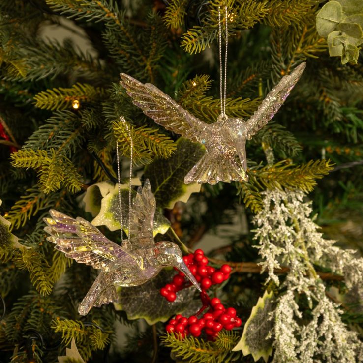 Pair of Silver Glitter Hummingbirds - Christmas Tree Decoration main product photo