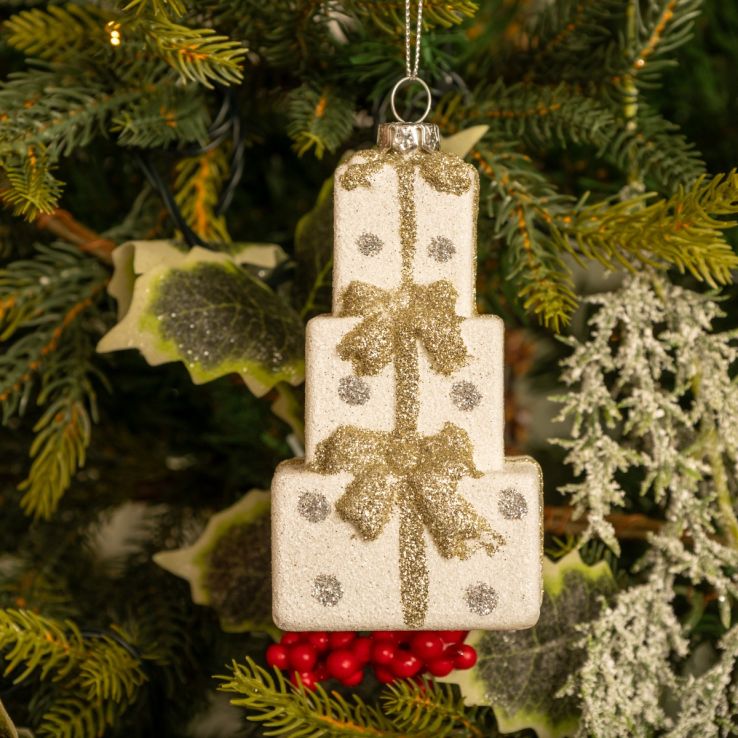 Hanging Gold and Silver Glitter Stacked Presents - Christmas Tree Decoration main product photo