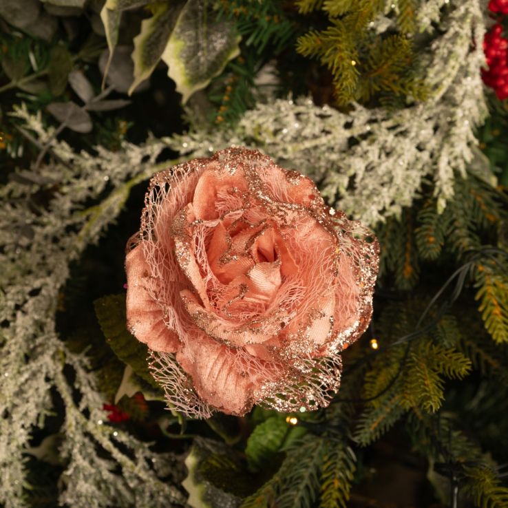 Pink Rose with Glitter Stem - Christmas Decoration main product photo