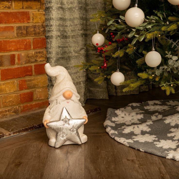LED White Porcelain Gonk Holding Star - Christmas Decoration main product photo