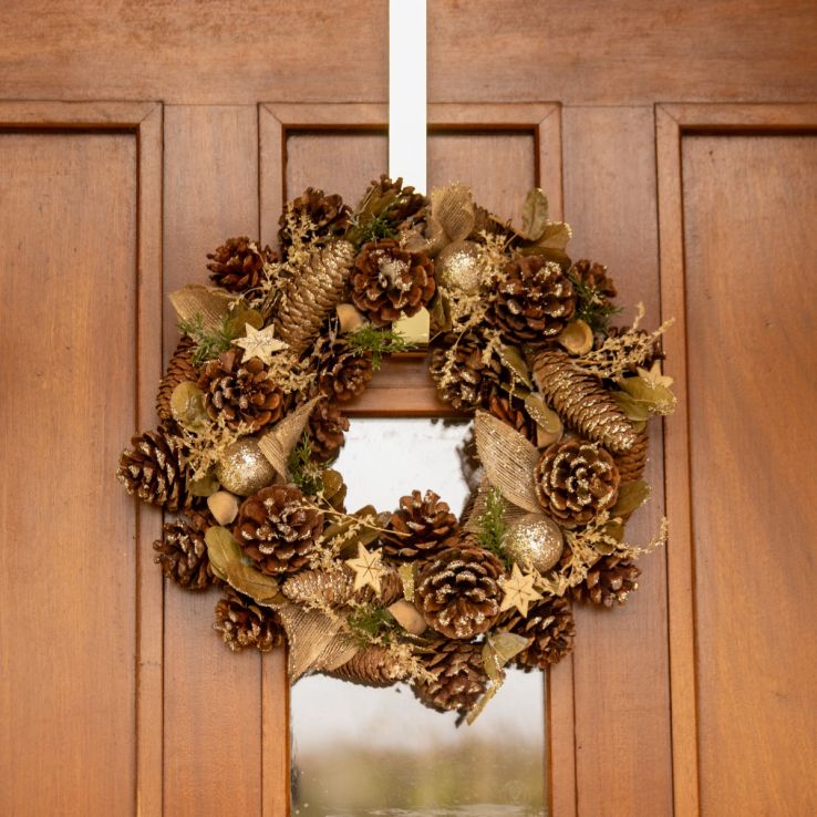 Pinecone Wreath with Gold Balls and Stars - Christmas Decoration - 36cm main product photo