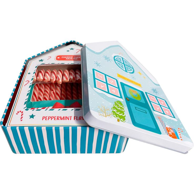 Christmas House Tin filled with Peppermint Candy Canes main product photo