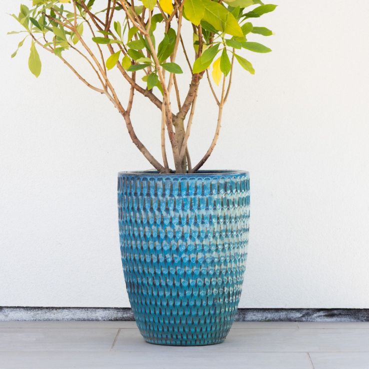 Large Vertical Wave Planter - Pale Blue Glazed Heavy Terracotta main product photo
