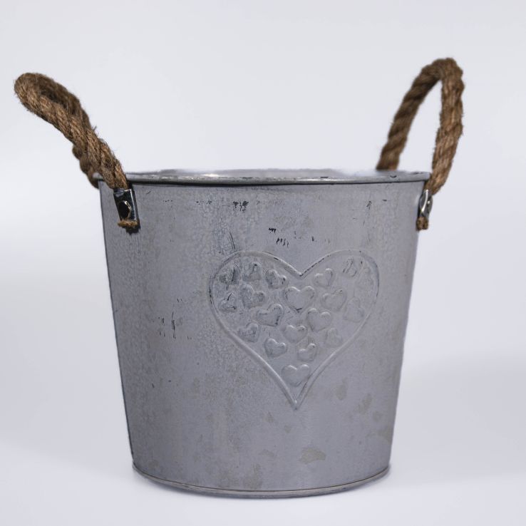 Heart Zinc Pot with Hessian Ears - Large (21cm)