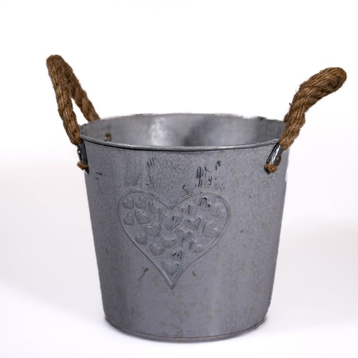 Heart Zinc Pot with Hessian Ears - Large (21cm)