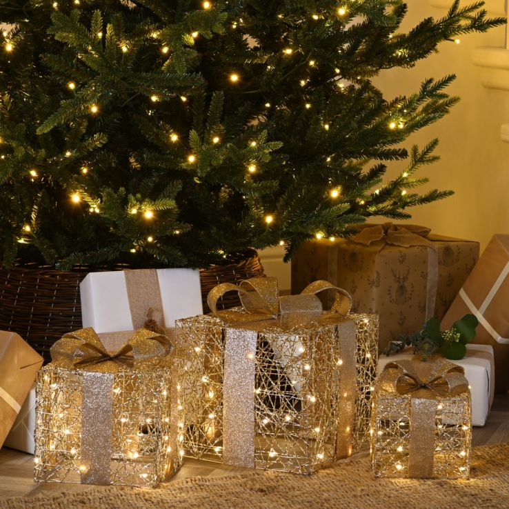 Set of 3 LED Gold Parcels - Christmas Decoration - Battery Operated main product photo