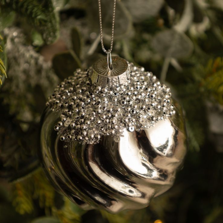 Gunmetal Grey Glass Swirl Bauble - Christmas Tree Decoration main product photo