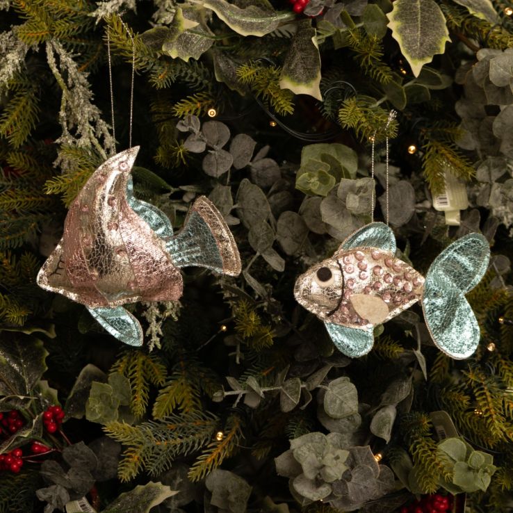 Metallic Look Pink and Blue Fish - Christmas Tree Decoration - Pack of 2 main product photo