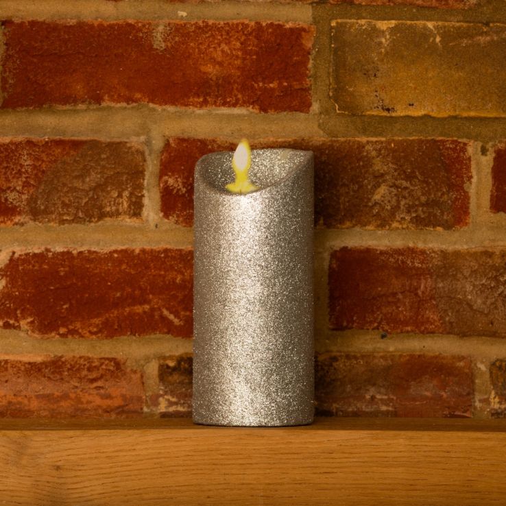Dancing Flame Silver Glitter Candle - Christmas Decor main product photo