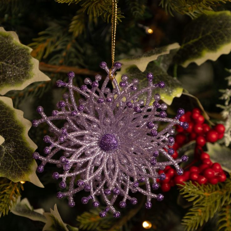 Hanging Lilac Glitter Acrylic Snowflake - Christmas Tree Decoration main product photo