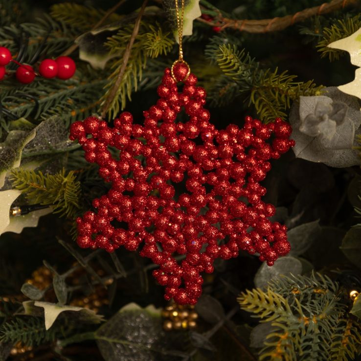 Red Glitter Textured Star - Christmas Tree Decoration main product photo