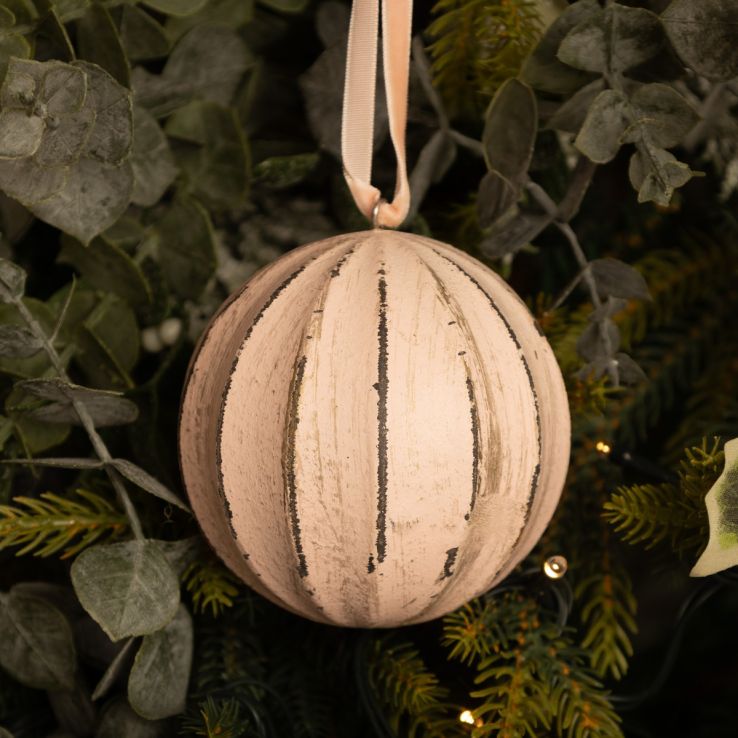 Wooden Light Pink Bauble - Christmas Tree Decoration main product photo