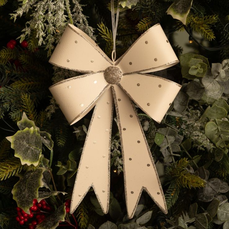 Metal White Bow with Glitter - Christmas Tree Decoration main product photo