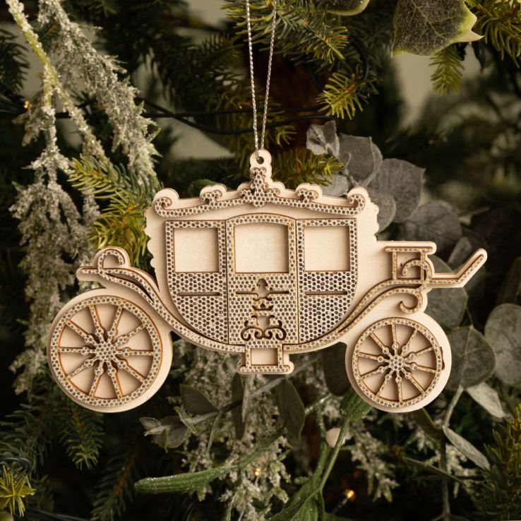 Silver Wooden Carriage - Christmas Tree Decoration main product photo