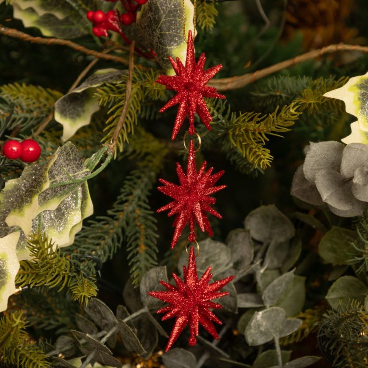 Red Glitter Three Starburst - Christmas Tree Decoration main product photo