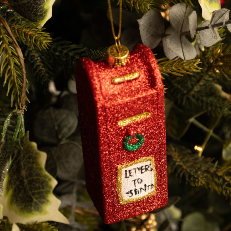 Hanging Red and White Glitter Post Box - Christmas Tree Decoration main product photo