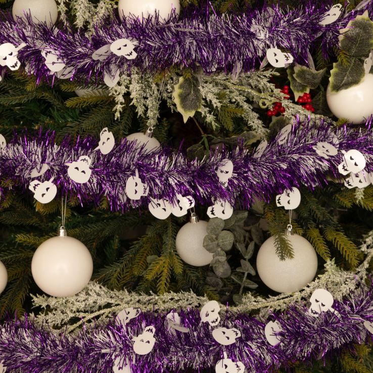 Long Purple with White Skull Tinsel - 5m - Halloween Decoration main product photo