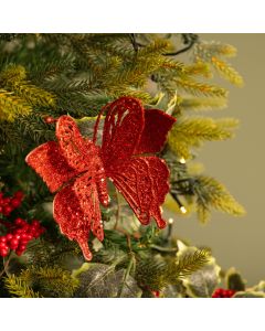Red Clip On Double Butterfly - Christmas Tree Decoration