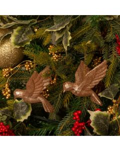 Pair of Rose Gold Glitter Doves - Christmas Tree Decoration