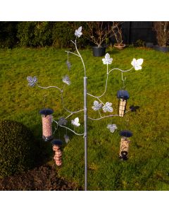 Silver Maple Leaf Design Decorative Garden Bird Feeder Dining Station