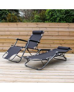 Pair of 2-in-1 Garden Reclining Sun Lounger Chairs