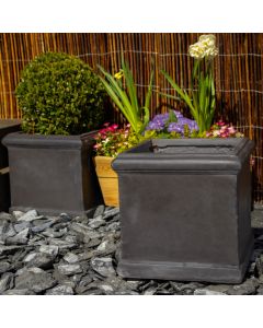 Grosvenor Faux Lead Grey Cube Planter - SMALL