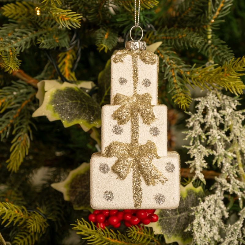 Hanging Gold and Silver Glitter Stacked Presents - Christmas Tree ...