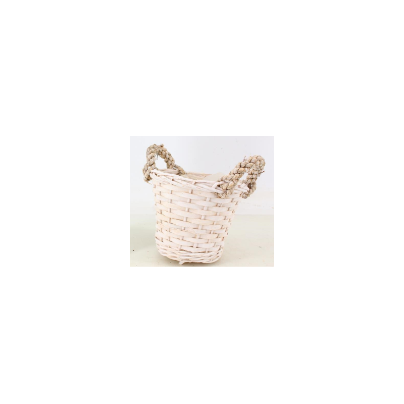 White Display Basket with rope handle to fit a 15cm Diameter pot