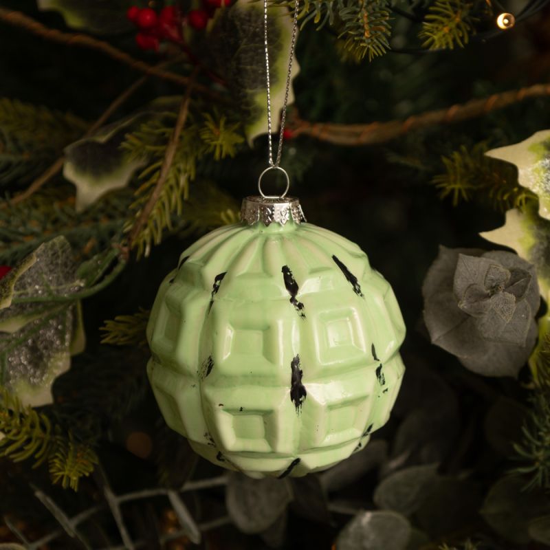 Square Bauble Antique Effect Square Glass Bauble - Christmas Tree Decoration