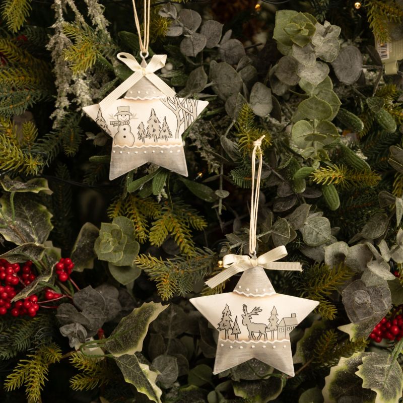 Assorted White Metal Star - Christmas Tree Decoration - Pack of 2