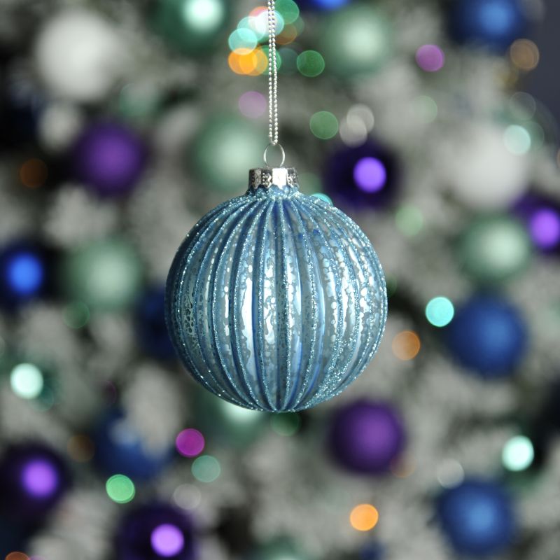 Ice Blue Glitter Glass Bauble - Christmas Tree Decoration